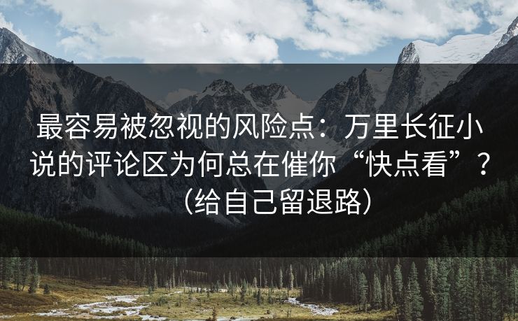 最容易被忽视的风险点：万里长征小说的评论区为何总在催你“快点看”？（给自己留退路）